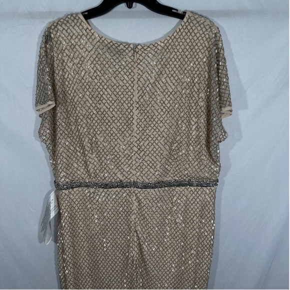 NWT $698 Mac Duggal [ 16 ] Beaded Butterfly‎ Sleeve Column Gown Nude/Silver - Picture 13 of 16